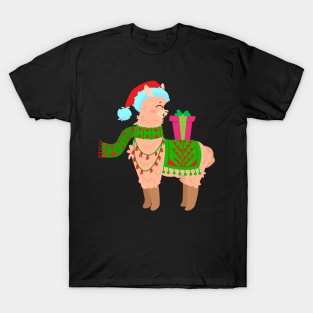 Christmas Llama With Gift Box T-Shirt